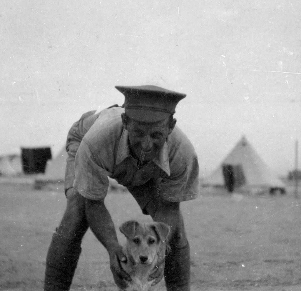 Cyril Biocknell in camp in Egypt with the regimental jackal