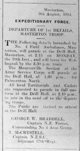 Notice from the Wairarapa Daily Times of August 10, 1914
