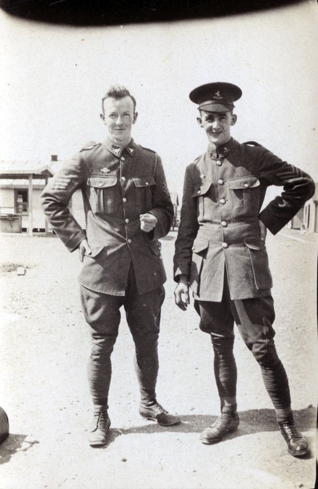 Sergeant Norman Shepherd (left) with another sergeant at Featherston Military Camp. 